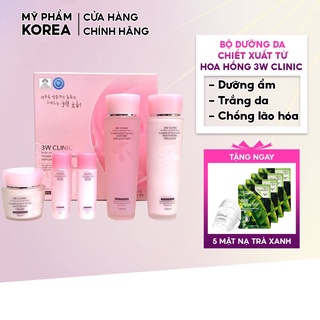 Set dưỡng trắng da chiết xuất từ Hoa Hồng 3W Clinic 5 in1 Hàn Quốc Full Sezi Giúp da trắng sáng mềm mại tự nhiên
