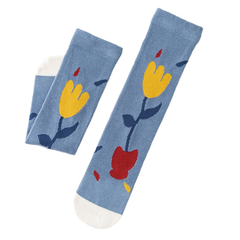 HAN Baby Children Kids Middle Tube Socks Flower Printed Spring Autumn Warm Stocking Knee High Tube Sox for Kids Boys Gir