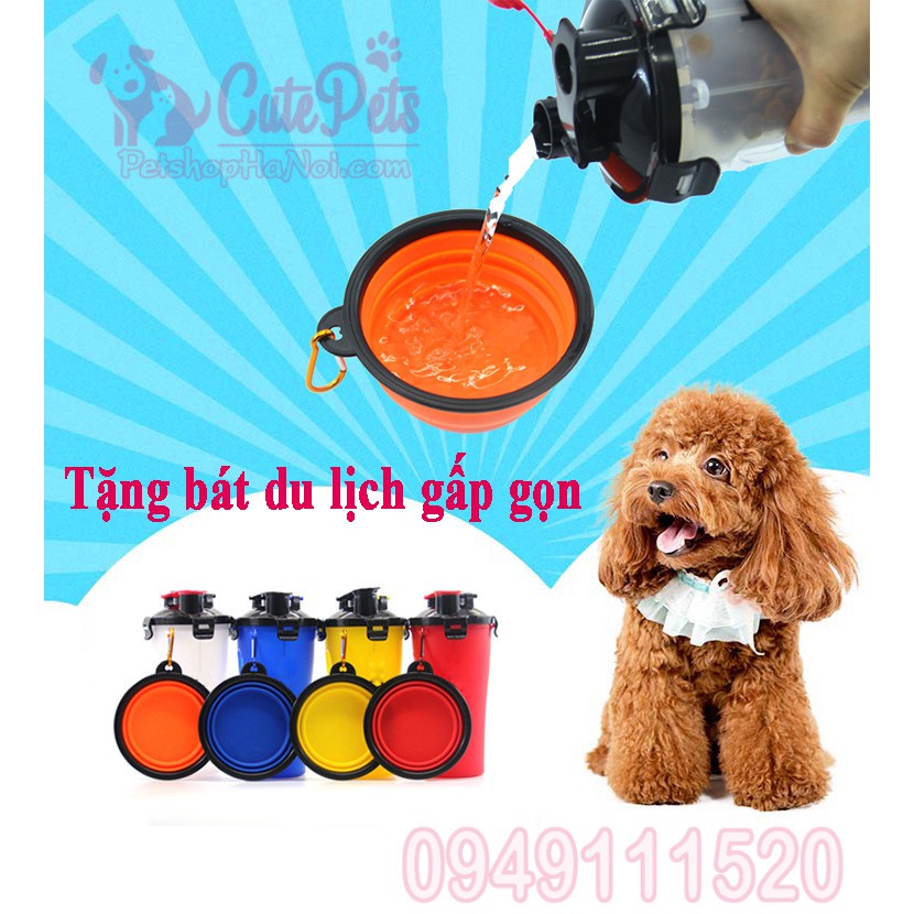 [Tặng bát] Bình nước du lịch 2 trong 1 đựng nước và thức ăn dành cho chó mèo - CutePets Phụ kiện thú cưng pet