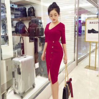 Đầm Body Phối Ren Xẻ Tà