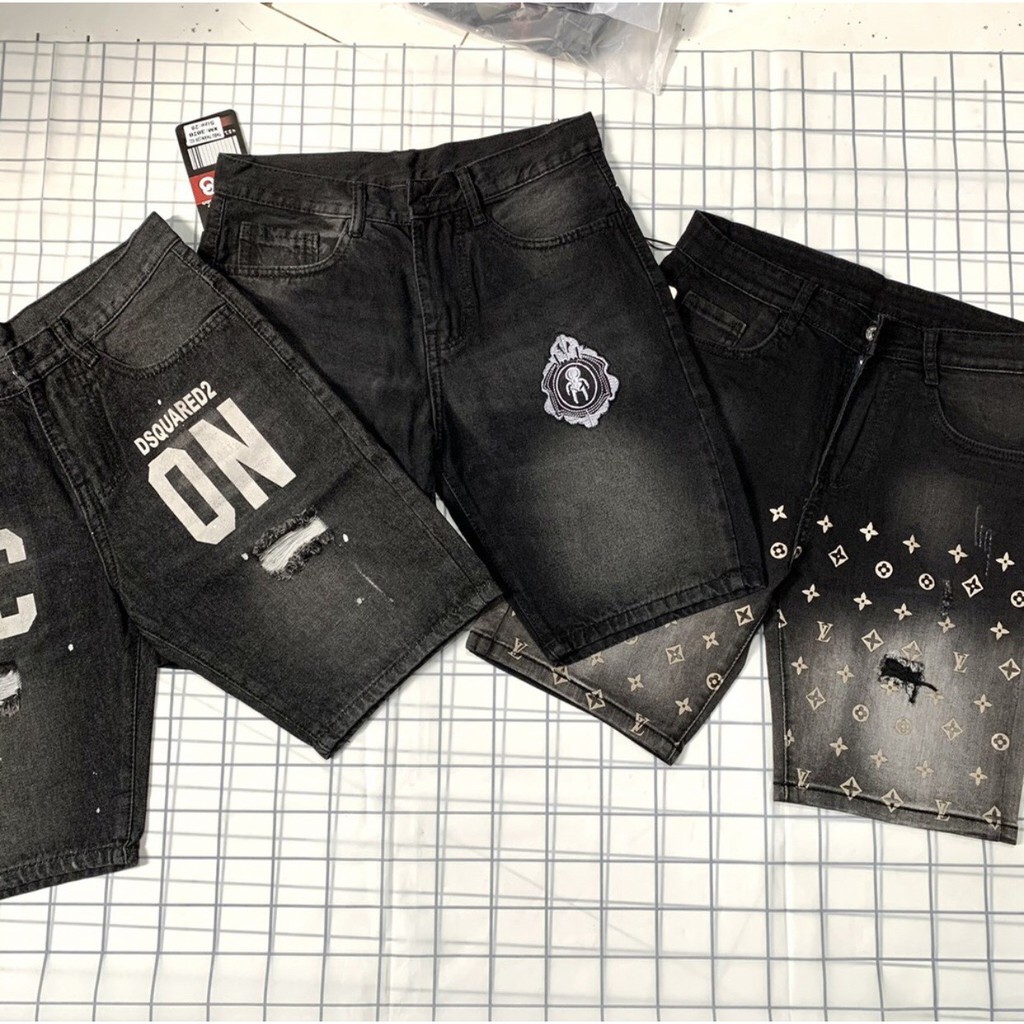 Quần Short Jean Nam Xám Rách Nhẹ In 3D Trend 2021 Chất Bò Dày Dặn Co giãn 3072