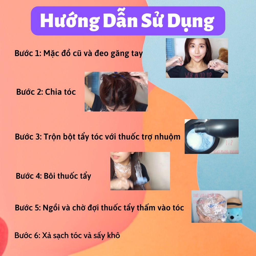 Bột tẩy tóc cao cấp tím , tẩy không xót da đầu , tóc không bị khô xơ , tẩy 1 lần lên tone 9 10 , 500gr - 100gr