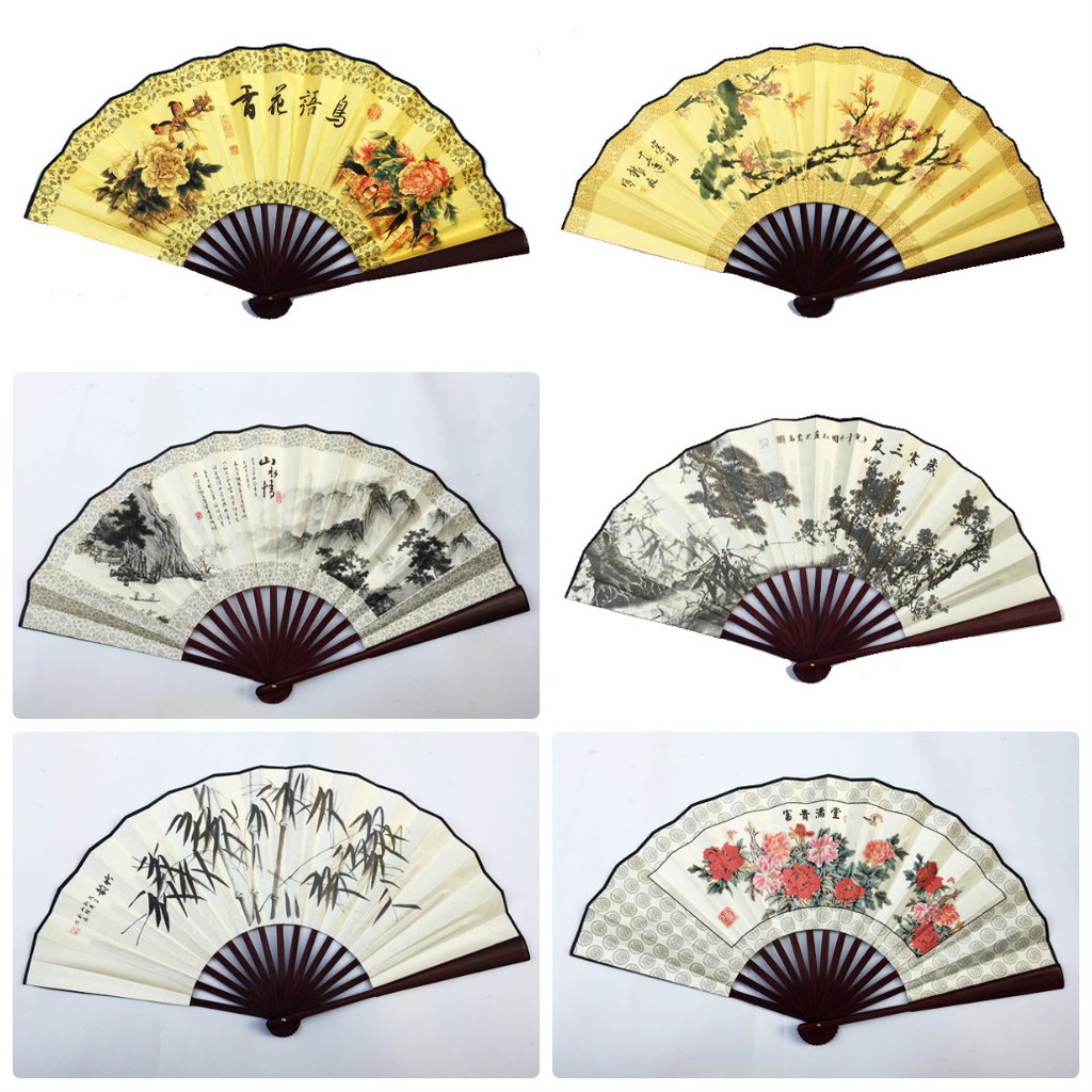 1 Chiếc Quạt Xếp Polyester In Họa Tiết Phong Cách Trung Hoa - Chọn Hình Ngẫu Nhiên - Quạt cổ trang thư pháp