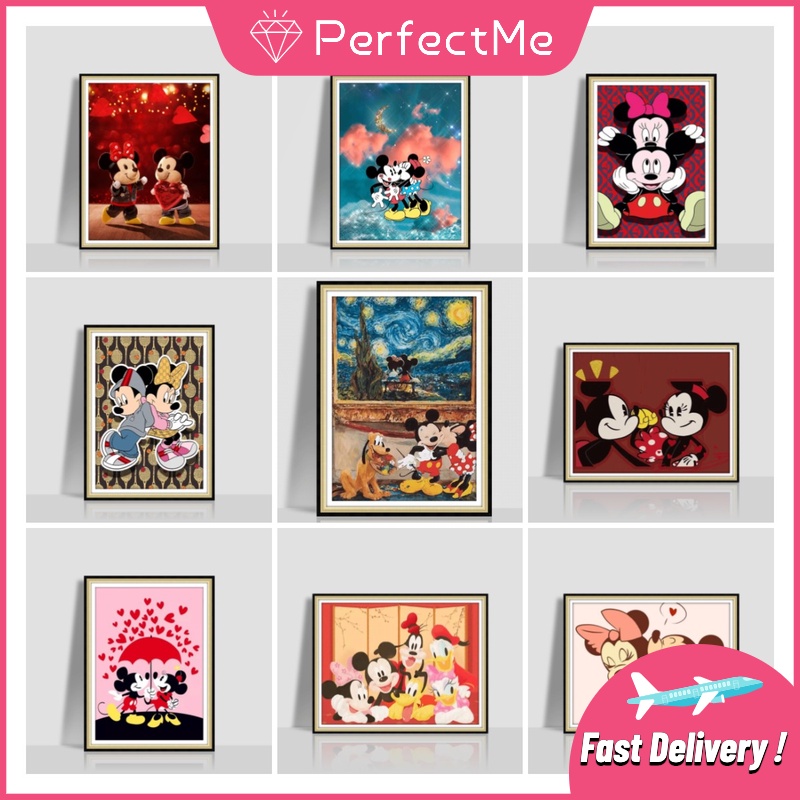 Bộ tranh đính đá 5D họa tiết hoạt hình Mickey Minnie độc đáo DIY 30x40cm