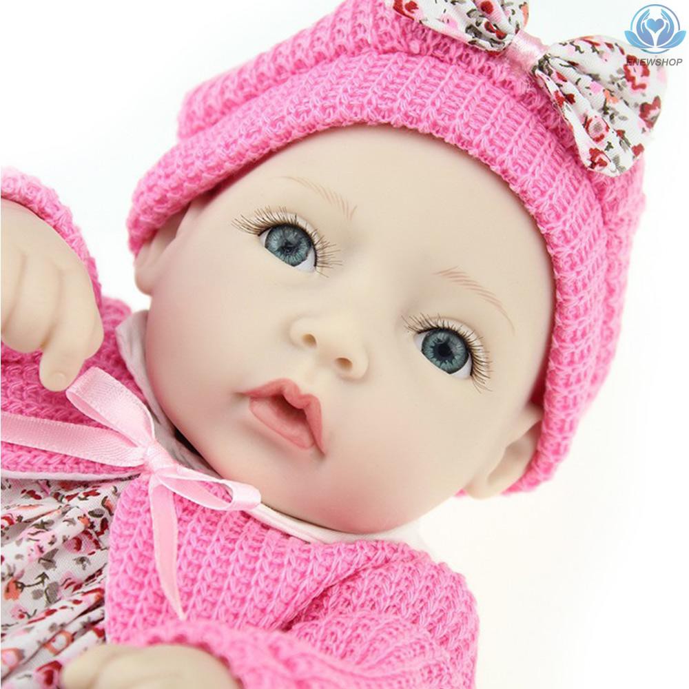 ♥♥enew~11inch Reborn Baby Doll Play Dolls Full Vinvl Body Washable With Knit CLothes Lifelike Cute Girls Gifts Toy Pink