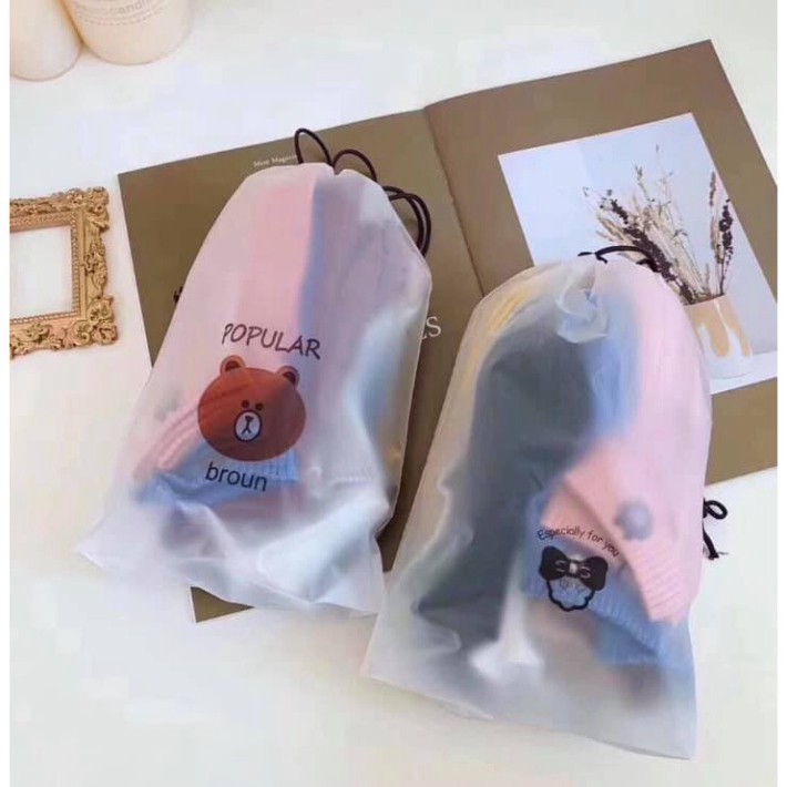 Tất Vớ Nữ Ulzzang Trơn Cổ Ngắn, Cổ Thấp Hình Gấu Brown Phong Cách Vintage Hot
