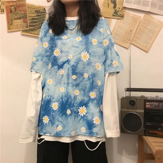 Áo thun tay ngắn kiểu dáng đơn giản phong cách Harajuku Daisy Printed