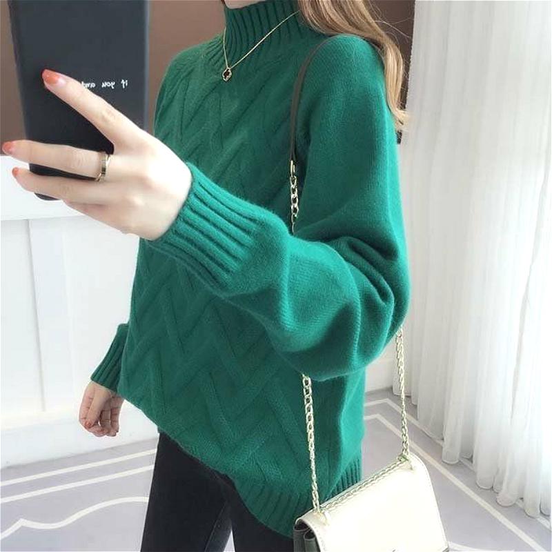 Áo Sweater Cổ Lọ Chui Đầu Dáng Rộng Thời Trang Thu Đông Hàn Quốc Mới Cho Nữ