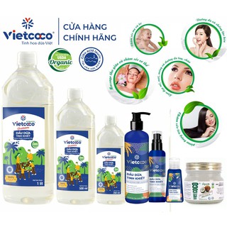 DẦU DỪA NGUYÊN CHẤT VIETCOCO (CÓ CHỨNG NHẬN ORGANIC - EU - ÚSDA): DƯỠNG MI  - DƯỠNG DA - DƯỠNG TÓC : 250ML- 200ML- 130ML