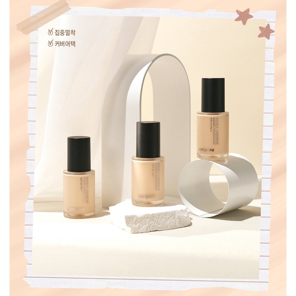 Kem nền che phủ cao mịn da và tự nhiên PERIPERA Double Longwear Cover Foundation