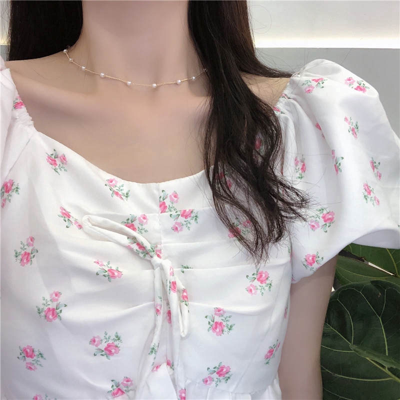 SUXI Vòng choker đính ngọc trai xinh xắn thời trang Hàn Quốc
