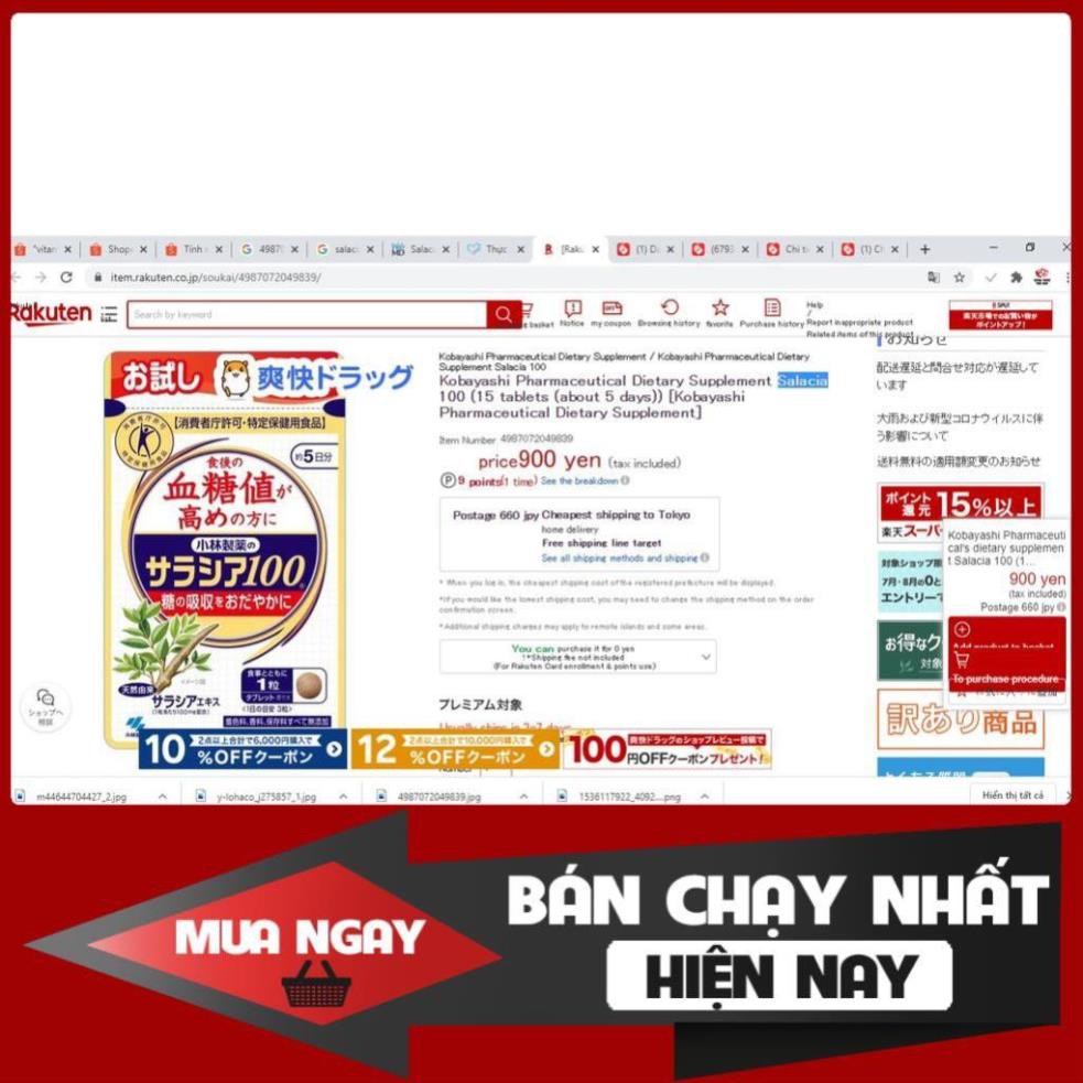 Salacia 100mg giảm đường huyết phòng chống tiểu đường Kobayashi Nhật bản 5 ngày mỗi ngày 3 viên