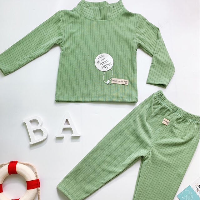 Bộ Thun Len Tăm Minky Mom Dài Tay Cho Bé Cổ Cao 3 Phân Siêu Ấm