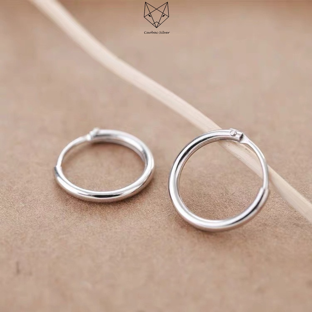 Khuyên Tai Bạc Nữ CaoBac Silver Chất Liệu Bạc Thái Cao Cấp Tròn Trơn Basic 1cm Cá Tính Unisex Độc Đáo