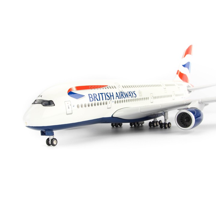 Mô hình máy bay lắp ráp có đèn led British Airways Airbus A380 47cm Everfly