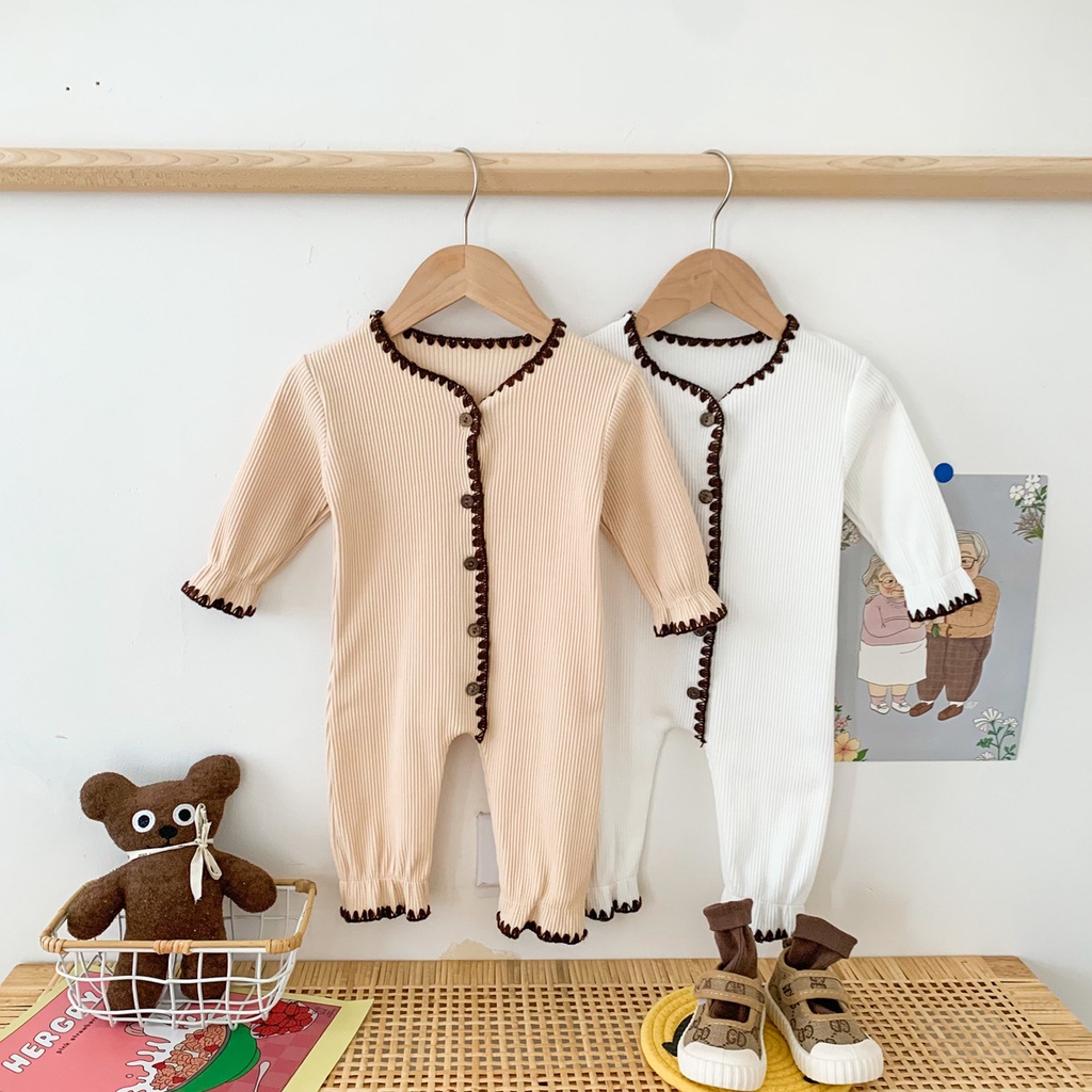 Áo liền quần tay dài phối nút cài đáng yêu sành điệu dành cho bé gái 3-24 tháng tuổi