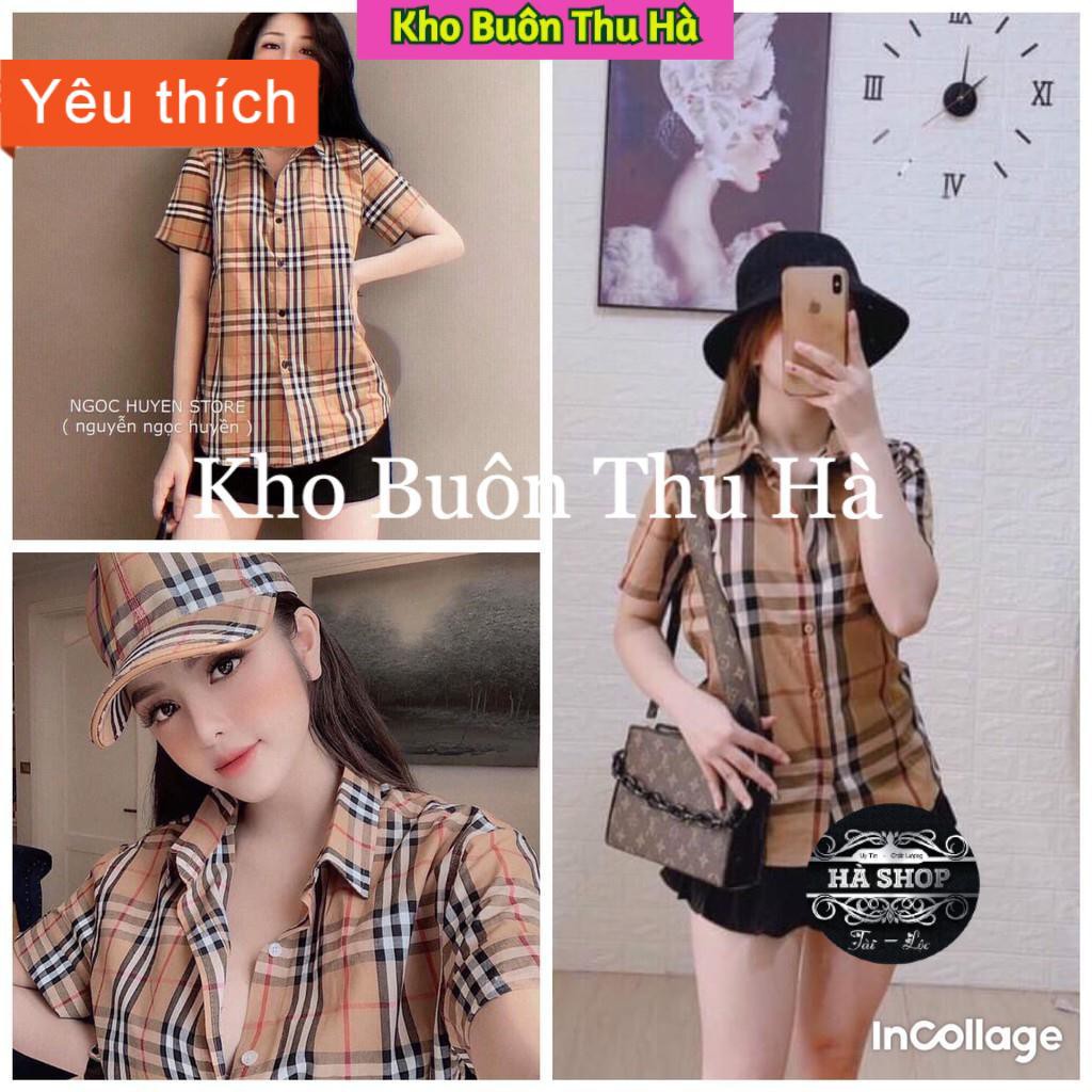 Áo sơ mi nữ kẻ BBr cộc tay chất đẹp [ kèm ảnh + video tự quay ]