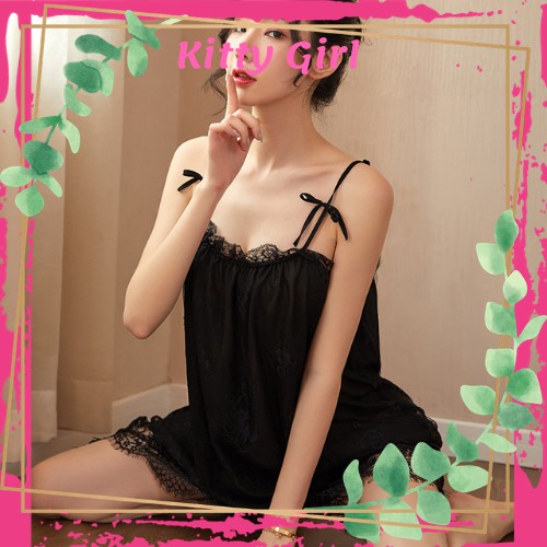 Váy Ngủ 2 Dây Đầm Ngủ Sexy Phối Ren 2s Nơ Váy Dáng Xòe Mặc Nhà Quyến Rũ VN13 | BigBuy360 - bigbuy360.vn