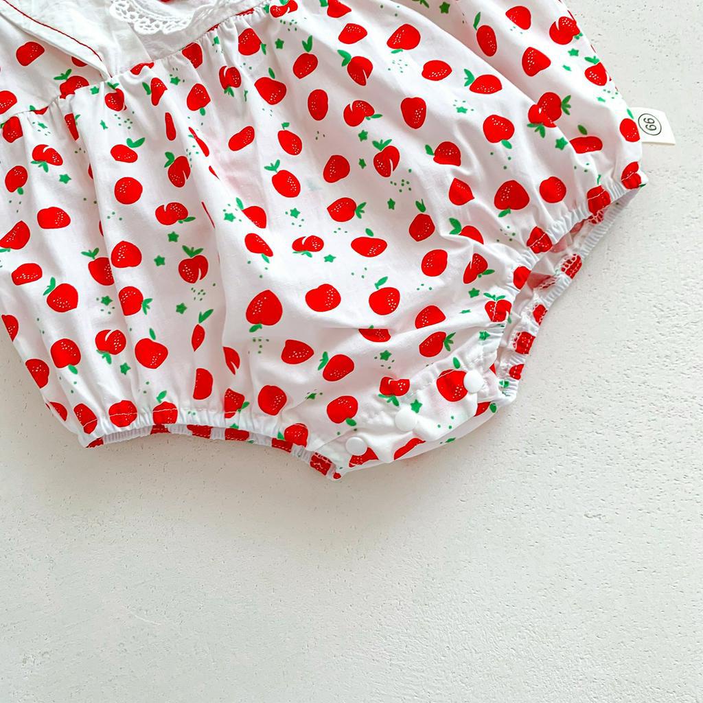 Bộ Áo Liền Quần Tay Cánh Tiên In Hình Trái Cherry Thời Trang Mùa Hè Cho Bé Gái 0 -