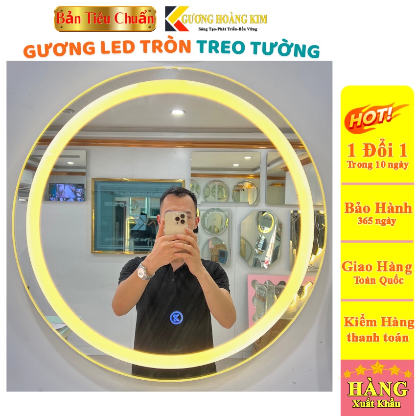 Gương tròn để bàn có đế, gương đèn led cảm ứng treo tường, gương makeup decor cute đủ 3 kích thước guonghoangkim BTT