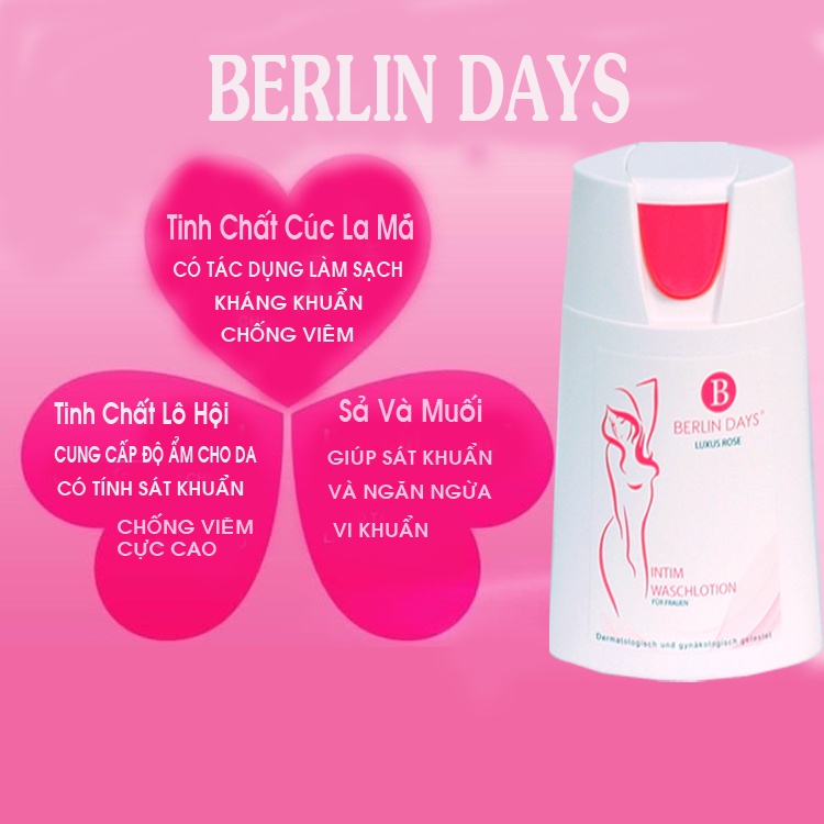 Dung Dịch Vệ Sinh Phụ Nữ Berlin Days Hương Hoa Hồng Pháp Làm Sạch Nhẹ Nhàng Giảm Mùi Hôi - Hàng nhập khẩu Đức