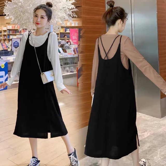 sét đồ thu đông 2 mảnh, áo + yếm siêu xinh cho mẹ bầu