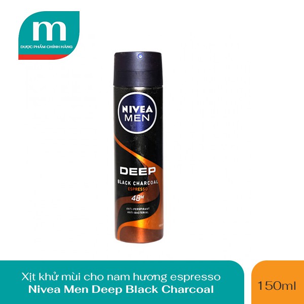 Xịt khử mùi cho nam hương espresso Nivea Men Deep Black Charcoal (150ml)