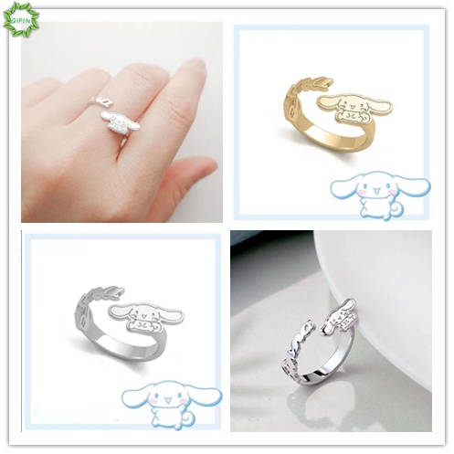 Nhẫn hở mạ bạc hình chú chó Cinnamon dễ thương