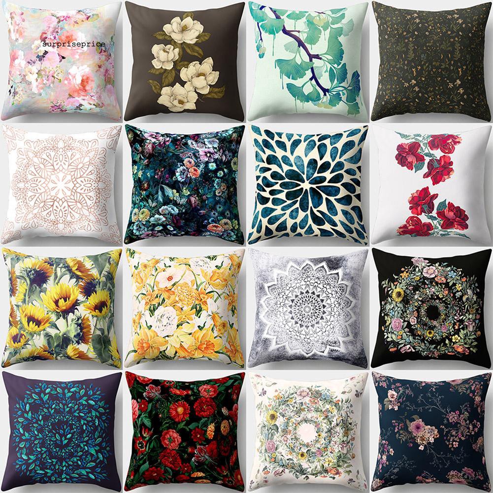 Vỏ gối sofa hình vuông in họa tiết hoa đẹp mắt