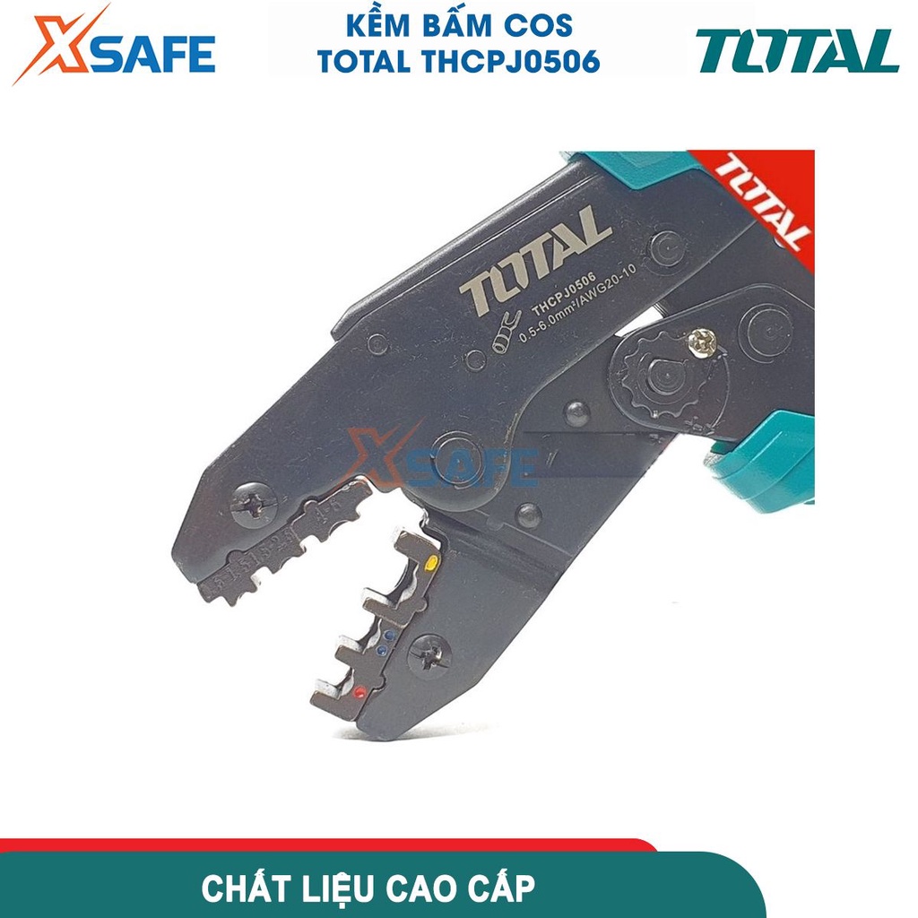 Kềm bấm cos 9'' TOTAL THCPJ0506, kềm bấm cos đầu dây cách điện AWG20-10, phạm vi bấm: 0,5-6mm² - [CHÍNH HÃNG][XSAFE]