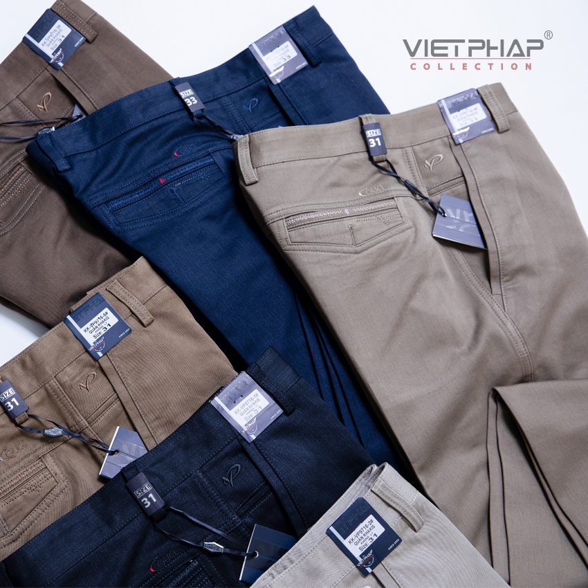 Quần Kaki Nam  Không Ly Hoạ Tiết Chìm Cao Cấp 9716 Việt Pháp. Cotton Kaki Thấm Hút Mồ Hôi, Co Giãn &amp; Giữ Form