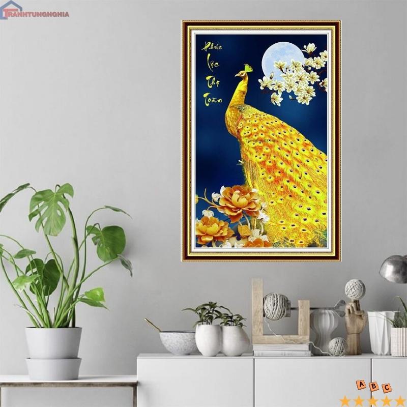 Tranh đính đá công phúc lộc thọ toàn 76cm x 50cm