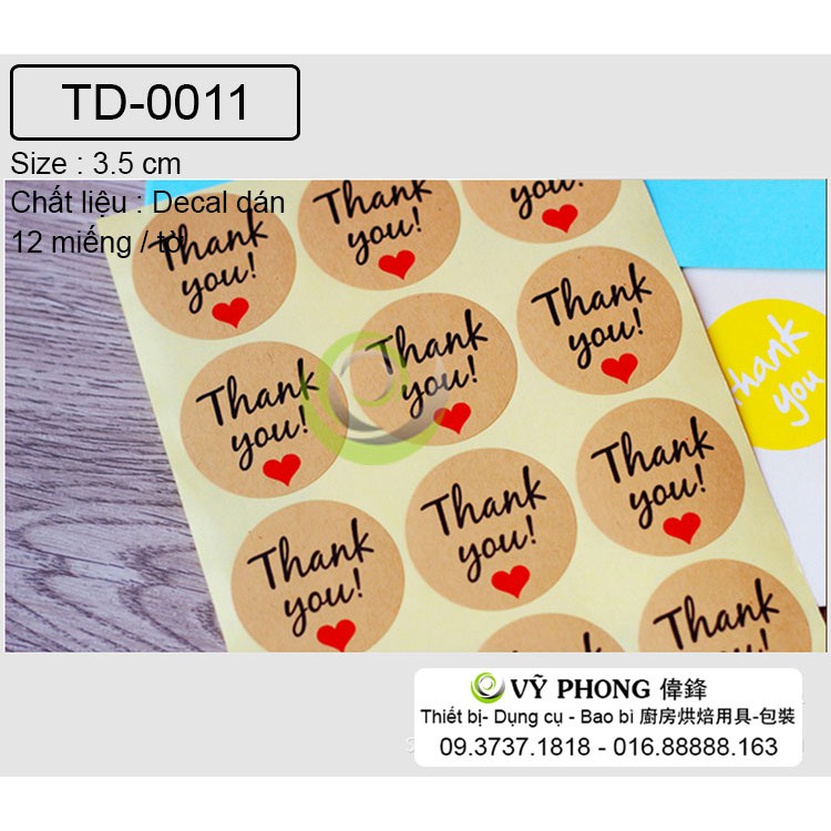 Tem Dán Chữ THANK YOU giấy craft tròn