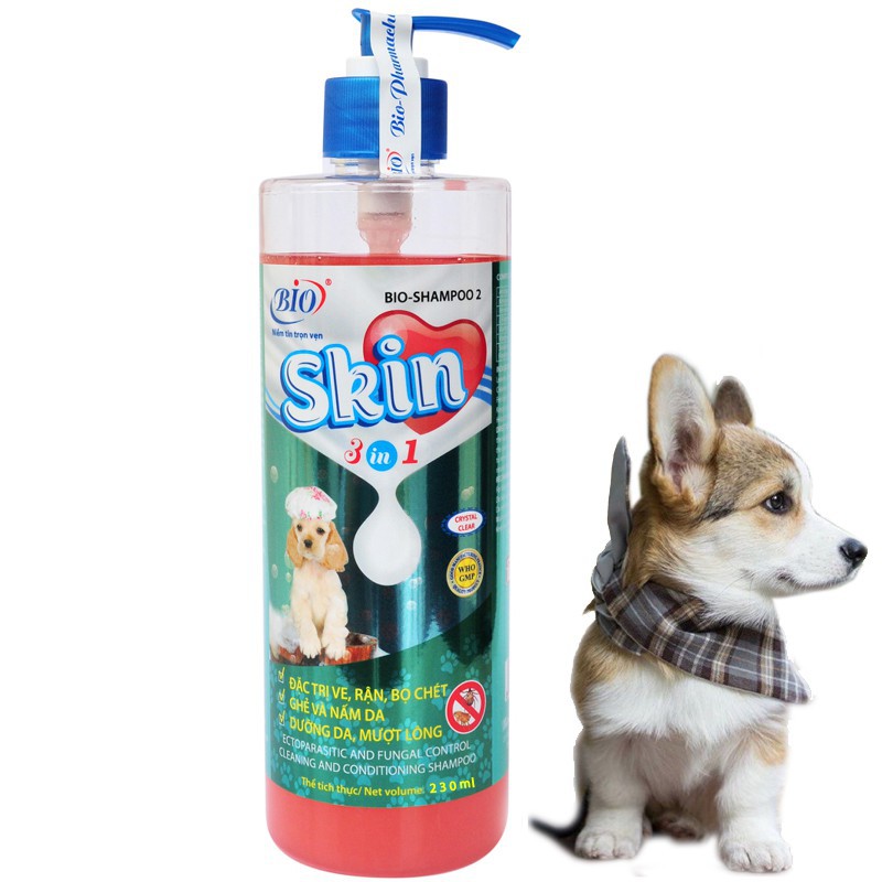 Sữa tắm cho chó Bio Skin Trị Ve Rận Bọ Chét Ghẻ và Nấm Da Dưỡng Da Mượt Lông Chai 230ml