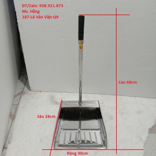 (Q9HCM) - Ky hốt rác loại lớn cán dài INOX Cao Cấp - Mã: KHR02IL -