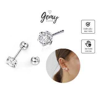 Khuyên tai nam nữ bạc 925 nụ mặt đá nhiều size đơn giản, unisex K129 K190 (1 chiếc) | GEMY SILVER