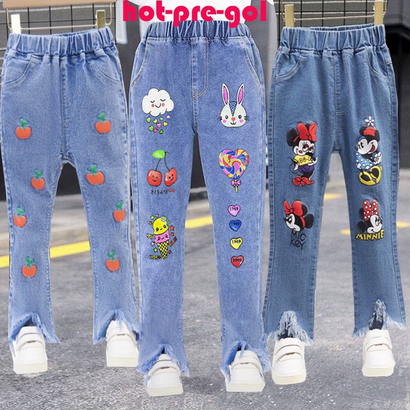 Quần Short Denim In Họa Tiết Hoạt Hình Graffiti Thời Trang Xuân Thu Cho Bé Gái