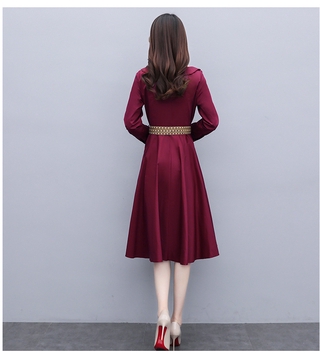 Đầm Nữ Dài Tay Cổ Bẻ Eo Thắt Dây Thời Trang Hàn