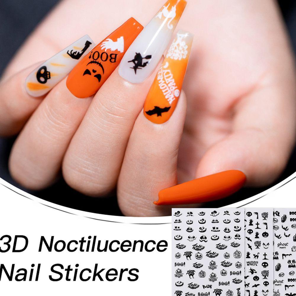 Miếng Dán Trang Trí Móng Tay Dạ Quang Họa Tiết Halloween Độc Đáo