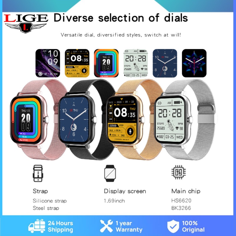 Đồng Hồ thông minh mới LIGE màn hình màu 1.69 inch cảm ứng chống nước kết nối Bluetooth gọi điện thoại Android IOS