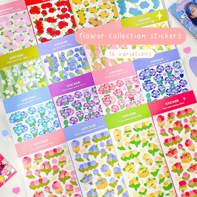 [48 MẪU] Sticker PET Lấp Lánh Glitter Hình Dán Trang Trí Toploader Gấu Thỏ Hoa Tulip Hoa Hồng Tổng Hợp Mẫu