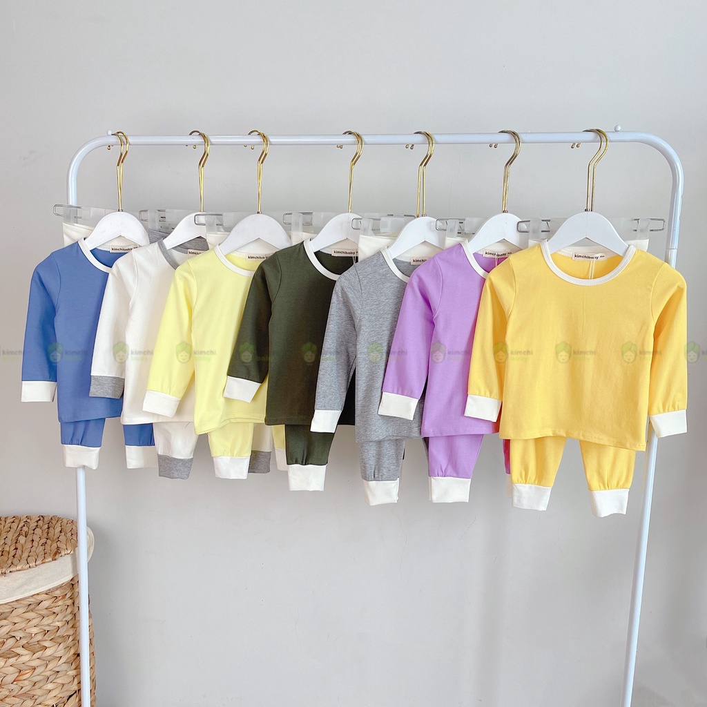Bộ Dài Tay Vải Cotton Cạp Cao Cho Bé Gái, Bé Trai KIMCHIBABY Cổ Viền, Bộ Quần Áo Cho Bé Mặc Nhà MKMTD2237