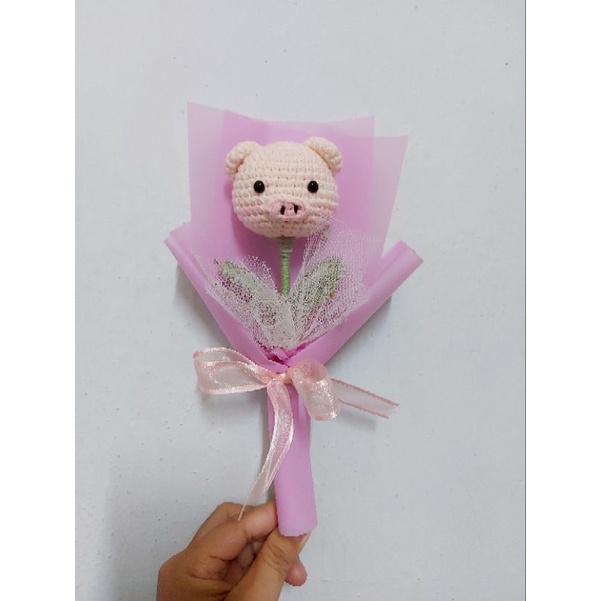 Hoa len handmade hình đầu heo
