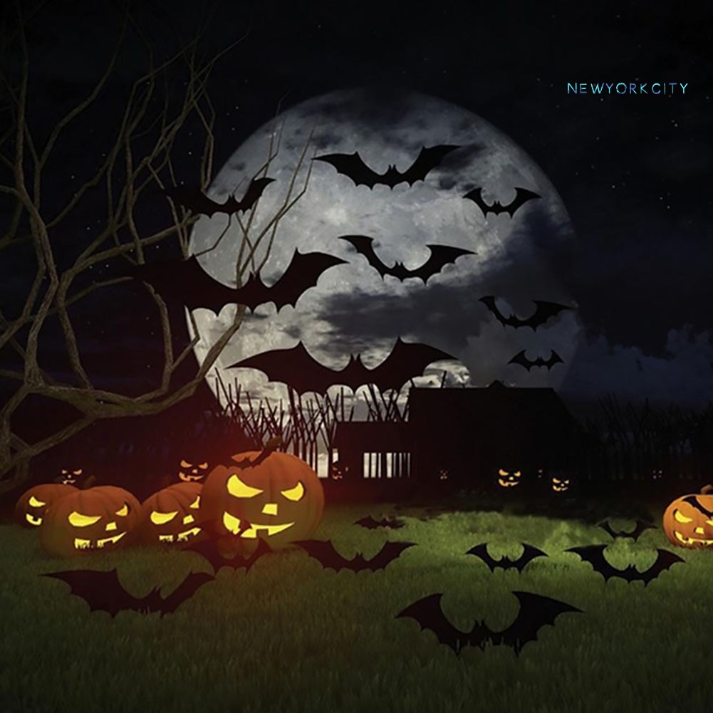 Set 16 Miếng Dán Tường Trang Trí Hình Dơi 3D Bằng PVC Tháo Được