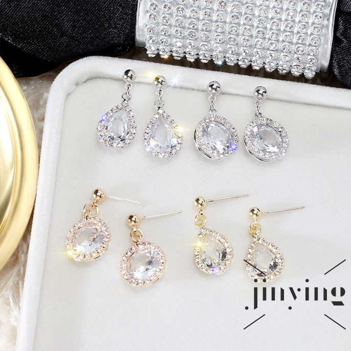 GETNOIVAS Bông tai hình giọt nước đính đá phong cách Hàn Quốc thanh lịch dành cho nữ