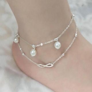 Lắc chân 2 lớp phối hạt ngọc trai giả xinh xắn thời trang cho nữ