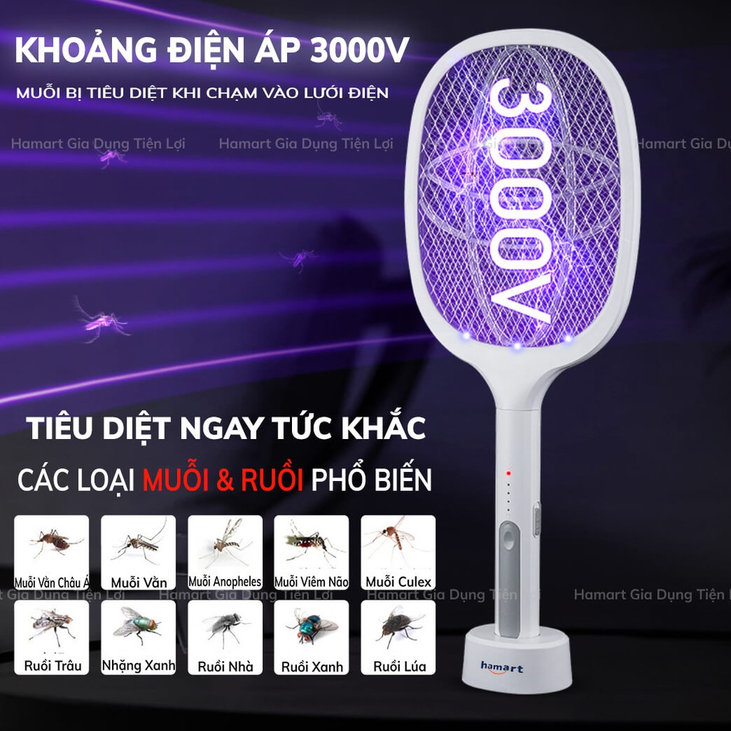 Vợt Muỗi Thông Minh Hamart Kiêm Đèn Bẫy Muỗi 2in1 Model 2021 Pin Sạc Cao Cấp BH 1 Tháng