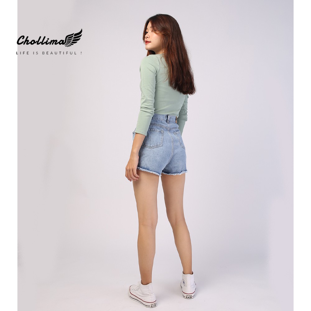 Quần short jeans nữ Chollima tua lai 2 nút QS013 ulzzang phong cách hàn quốc