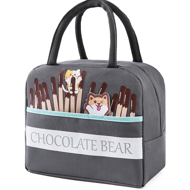 Túi đựng hộp cơm vải Oxford CHOCO SIZE LỚN lót giấy nhôm (size 23x13x19cm), túi đựng thức ăn chống thấm nước