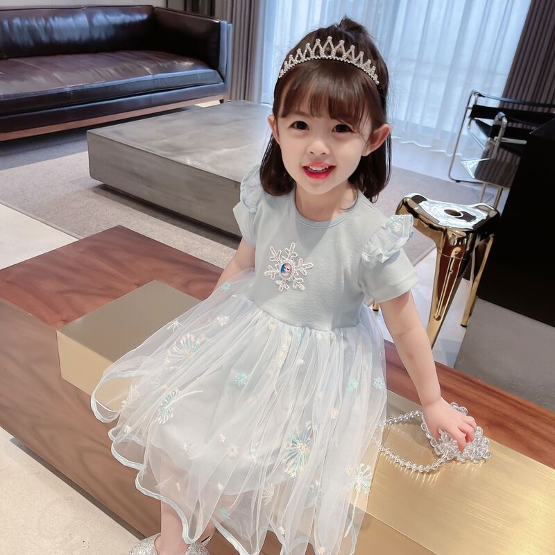 Đầm NgắN Tay PhốI LướI ThờI Trang Cho Bé GáI